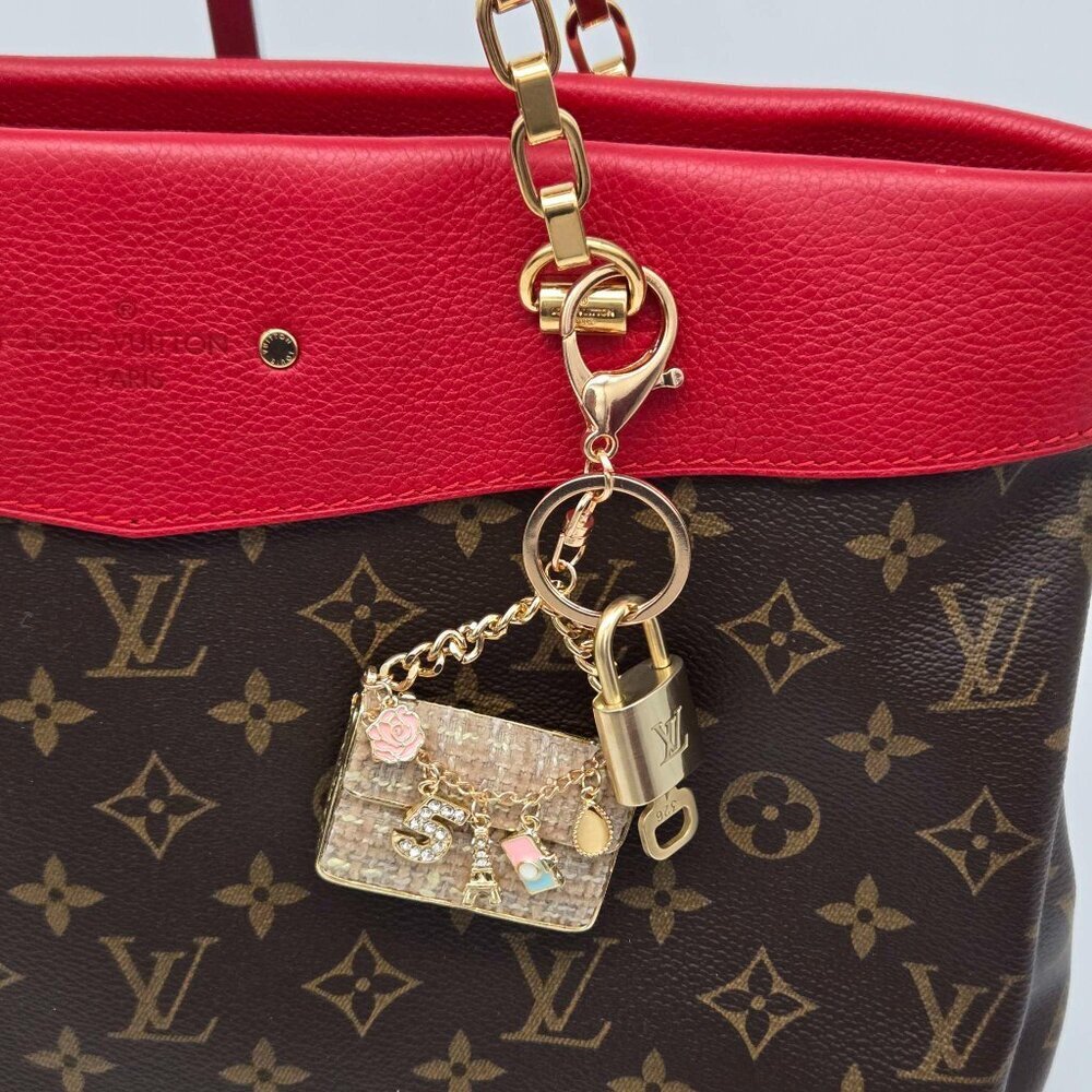 Authentic Louis Vuitton Padlock & Key Gold ✨Unbranded Tweed Bag Charm Keychain - Picture 9 of 9